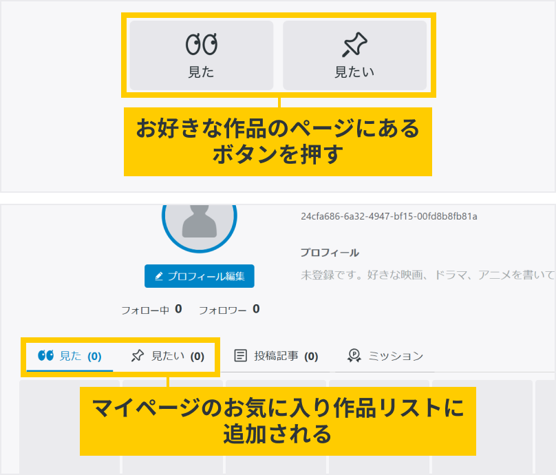 お気に入り作品登録ボタンの場所